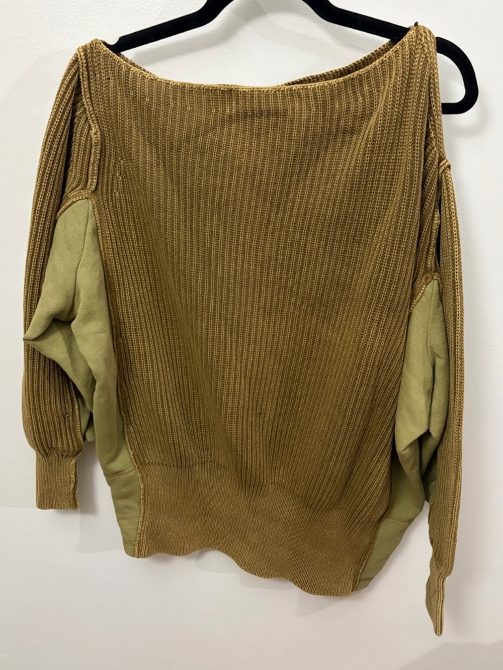 Free People Olive-Toned Ribbed Knit Sweater with Keyhole Shoulder